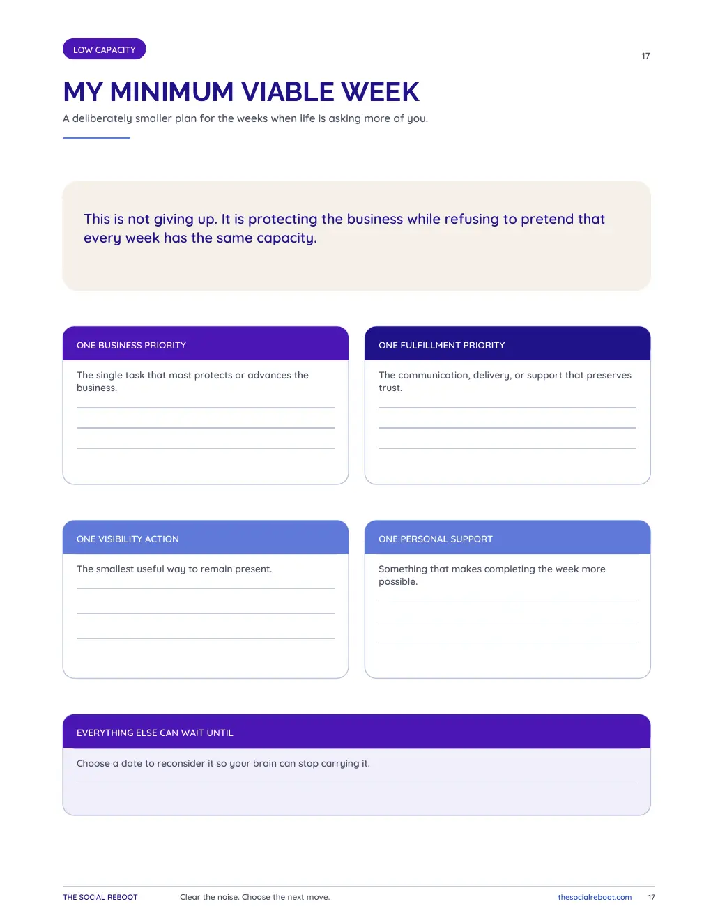Minimum Viable Week worksheet from The Reboot Planner